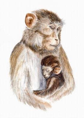 Monkey Mom Hug Child Art