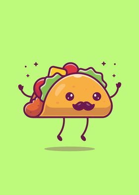 Cute Mustache Taco Cartoon