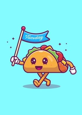 Cute Taco Holding Flag