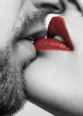 Couples Kiss Red Lips