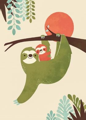 Sloth Mom and Child Poster