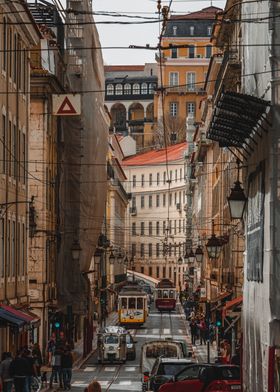 Trams in a Lisbon Alley