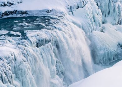 Powerful winter waterfall