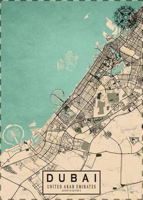 Dubai City Map Vintage