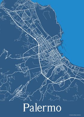 Palermo Italy Blue Map