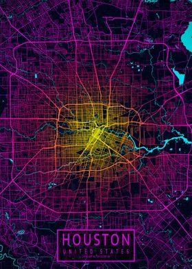 Houston City Map Neon