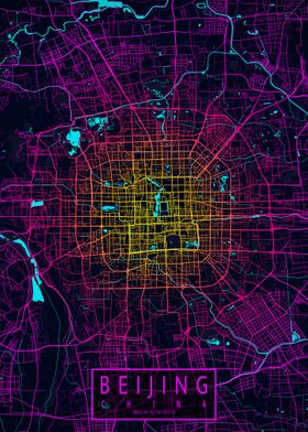 Beijing City Map Neon