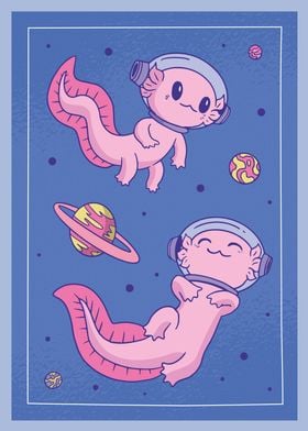 Astronaut axolotls Poster