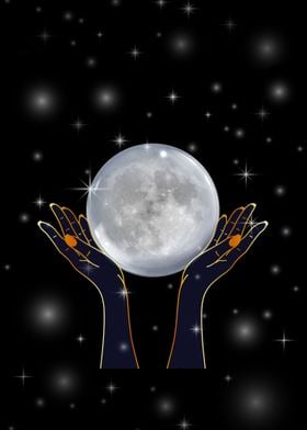 Womans hands holding moon