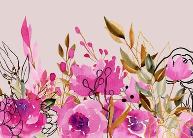 Pink and Gold Floral Art