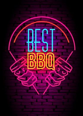 Vaporwave Neon BBQ Poster