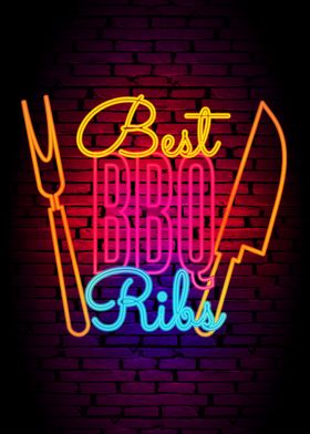 BBQ Neon Sign Poster