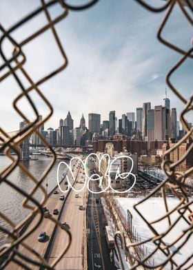 NYC Skyline Through Fence