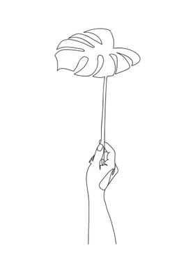 One Line Art Hand and Leaf