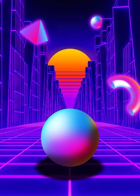 Neon sunset and sphere