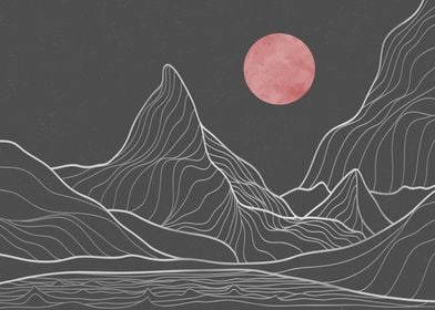 Abstract Mountain line art