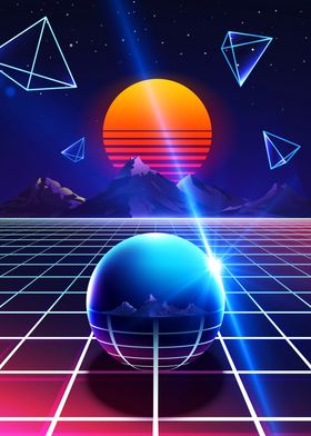Neon sunset and sphere