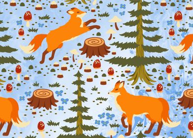 Fox seamless pattern