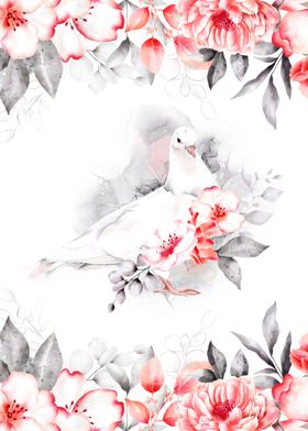 Dove with red flowers