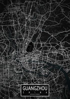 Guangzhou City Map Dark