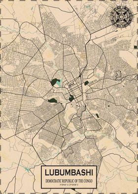 Lubumbashi Map Vintage