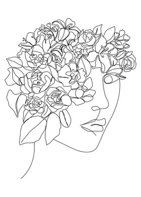 Woman Face floral one line