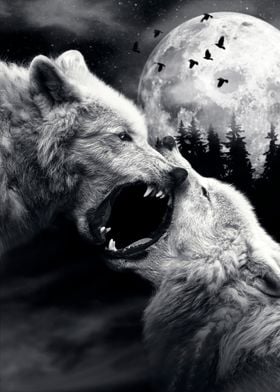 night wolfs art poster 