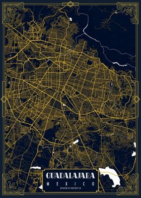 Guadalajara City Map Gold