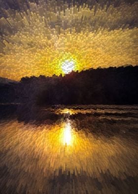 Golden lake sunset pixels