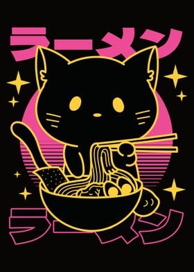 Cat eats ramen