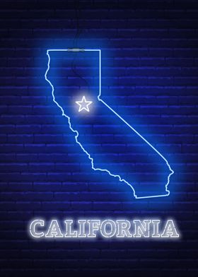 Neon California State Map