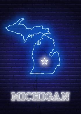 Neon Michigan State Map