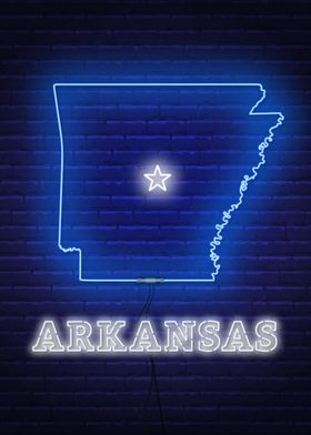 Neon Arkansas State Map