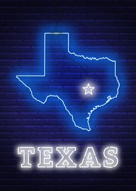 Neon Texas State Map