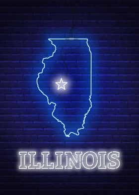 Neon Illinois State Map