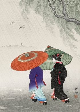 Vintage women in rain