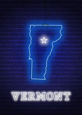 Neon Vermont State Map