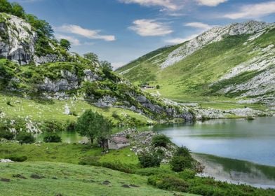 mountain with lake