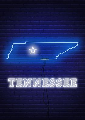 Neon Tennessee State Map