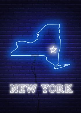 Neon New York State Map