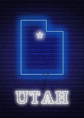 Neon Utah State Map