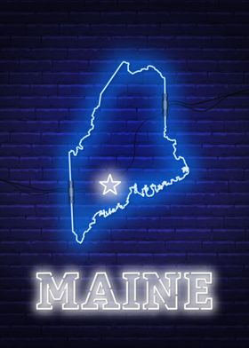 Neon Maine State Map