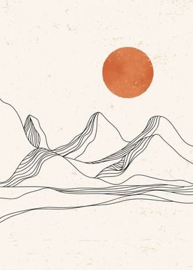 Abstract Mountain line art