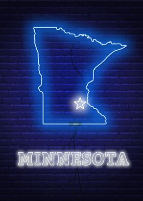 Neon Minnesota State Map