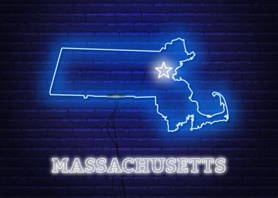 Neon Massachusetts Map