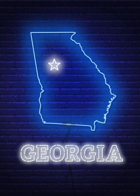 Neon Georgia State Map