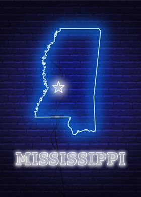 Neon Mississippi State Map