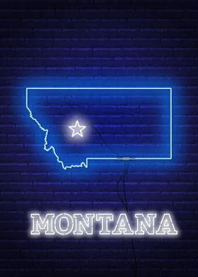 Neon Montana State Map