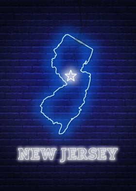 Neon New Jersey State Map