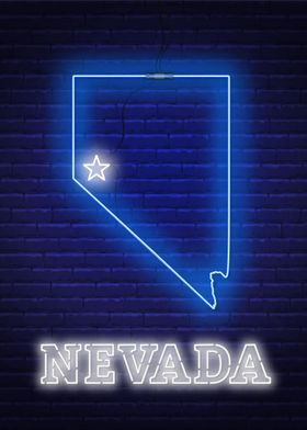 Neon Nevada State Map